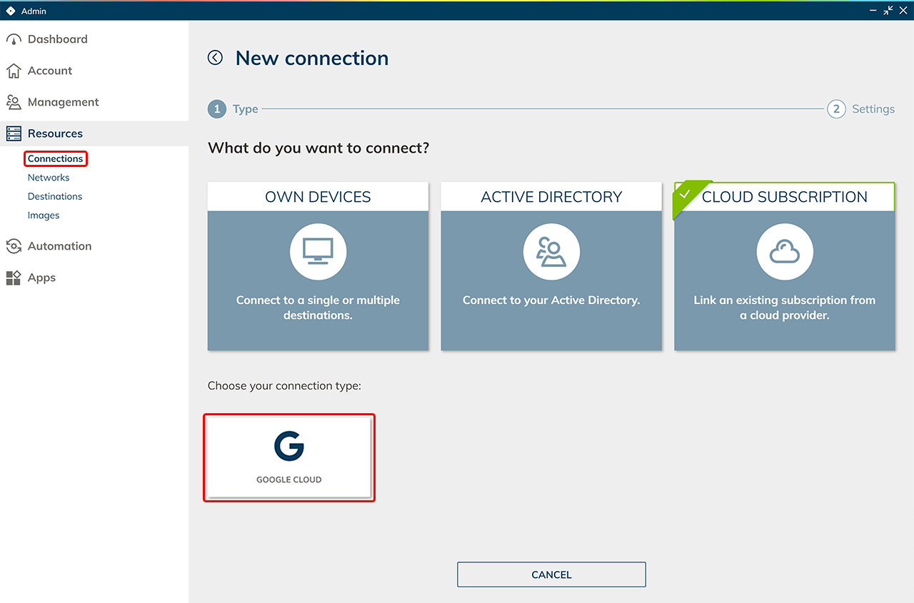 Connect Google Cloud subscription | oneclick™ Knowledge Base