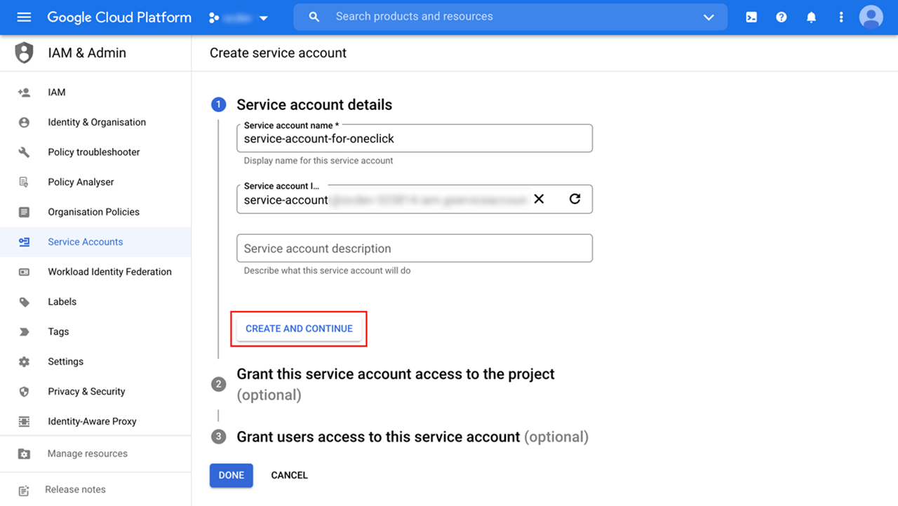 Connect Google Cloud subscription | oneclick™ Knowledge Base