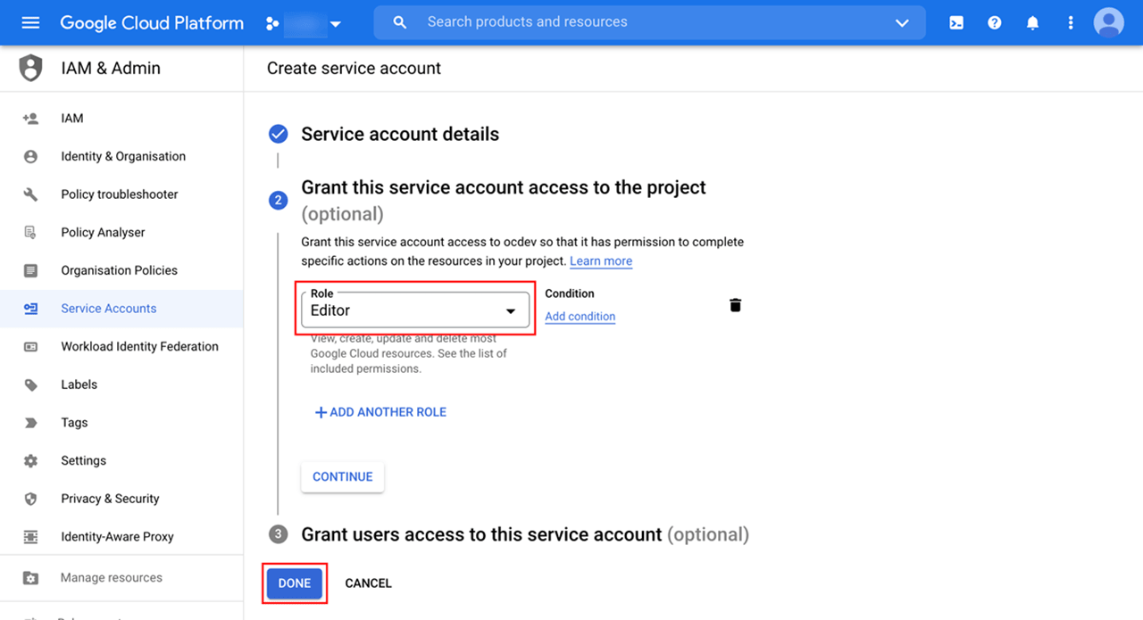 Connect Google Cloud subscription | oneclick™ Knowledge Base