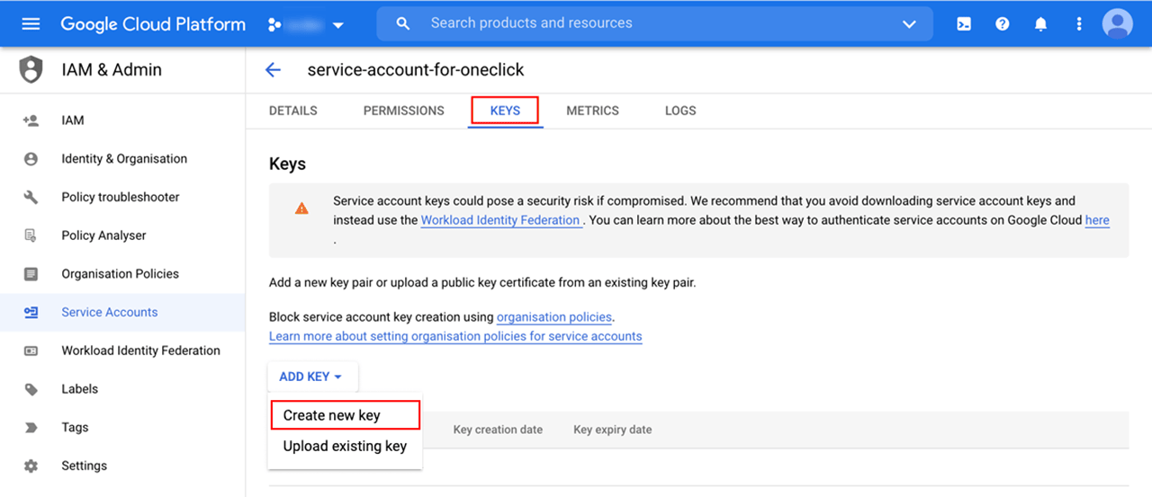 Connect Google Cloud subscription | oneclick™ Knowledge Base