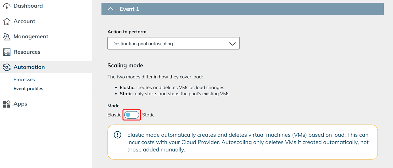 Toggle for selecting the scaling mode between Elastic and Static