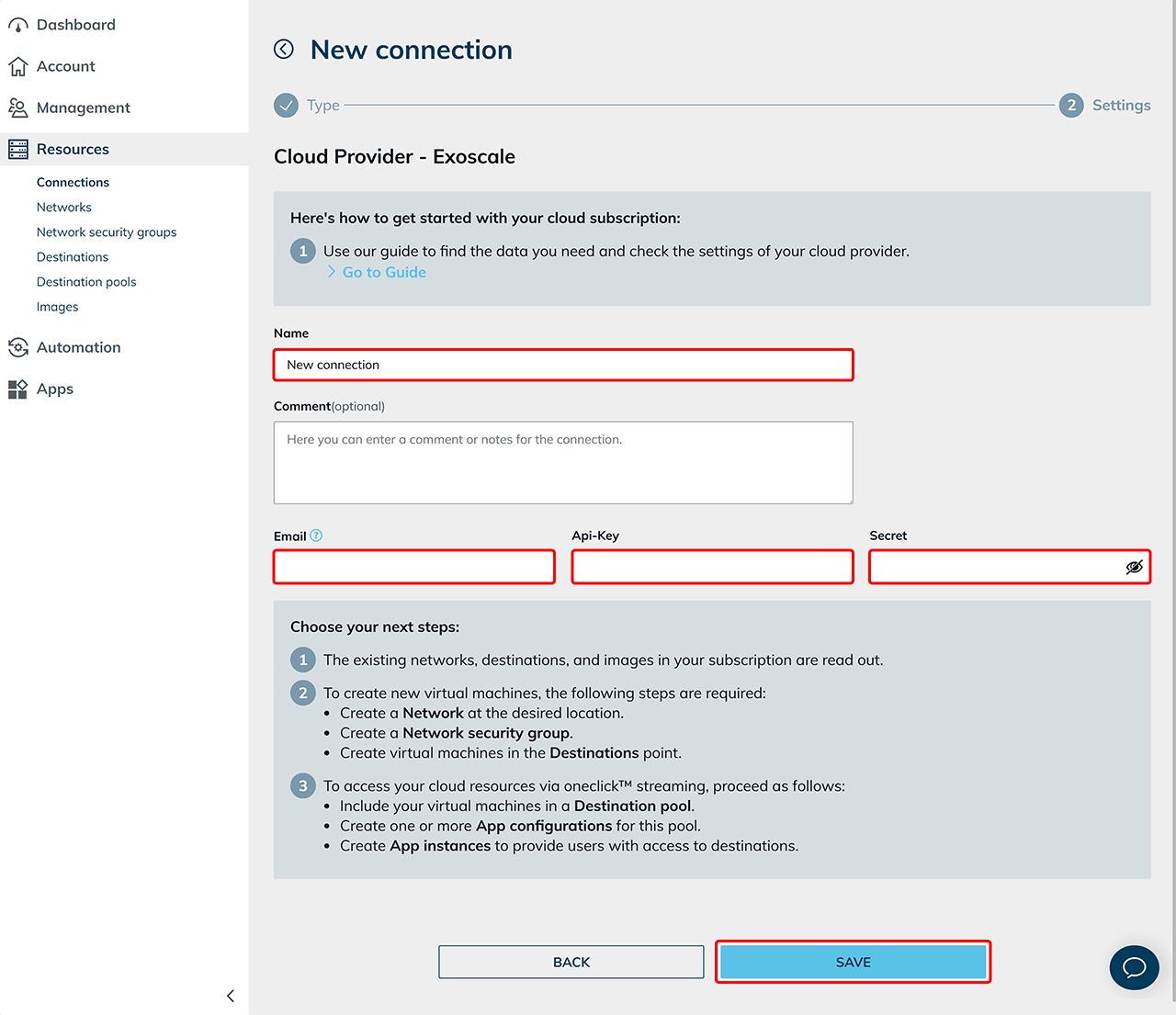 Connect Exoscale subscription | oneclick™ Knowledge Base