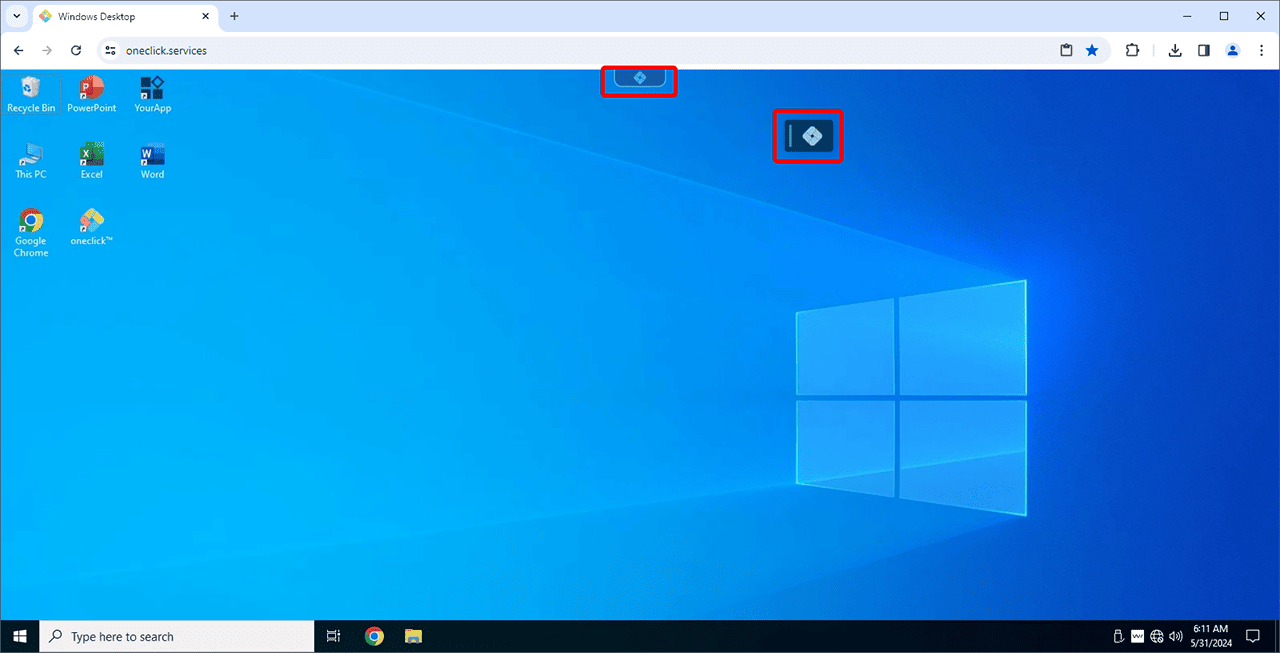 Hervorgehobenes oneclick™ Symbol am oberen Bildschirmrand