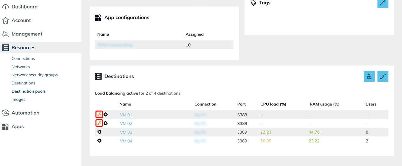 Wartungsstatus der Zielsysteme in den Details eines Zielsystem-Pools