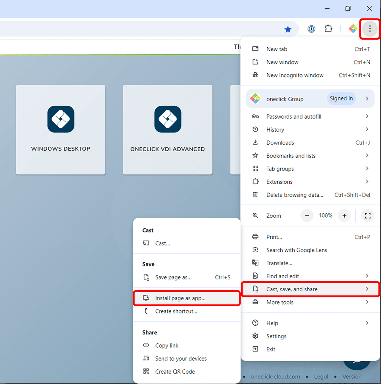 oneclick™ als Web App | oneclick™ Knowledge Base