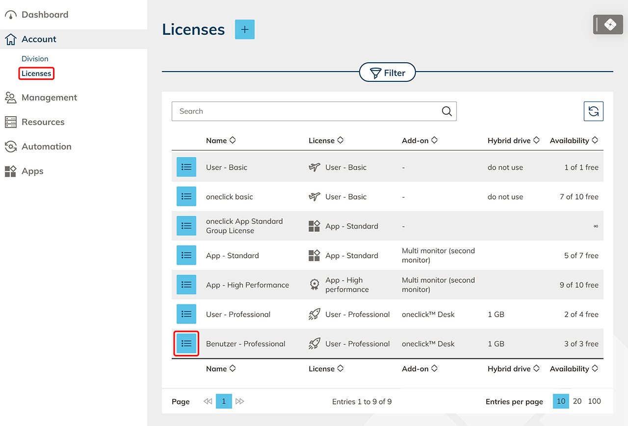 Adding or terminating licenses | oneclick™ Knowledge Base