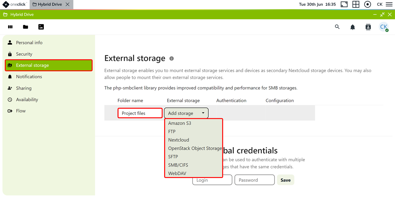 Connect external storage | oneclick™ Knowledge Base