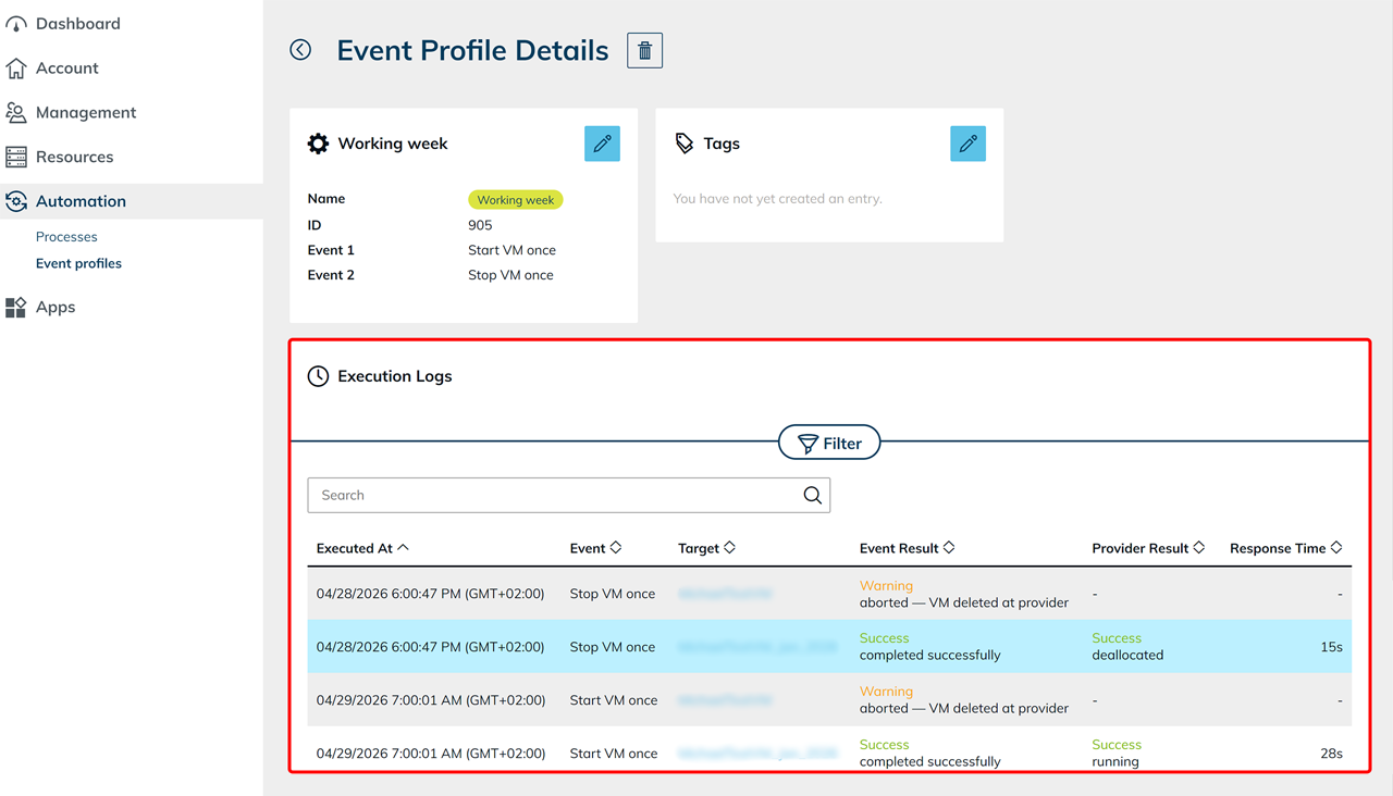 Execution logs | oneclick™ Knowledge Base