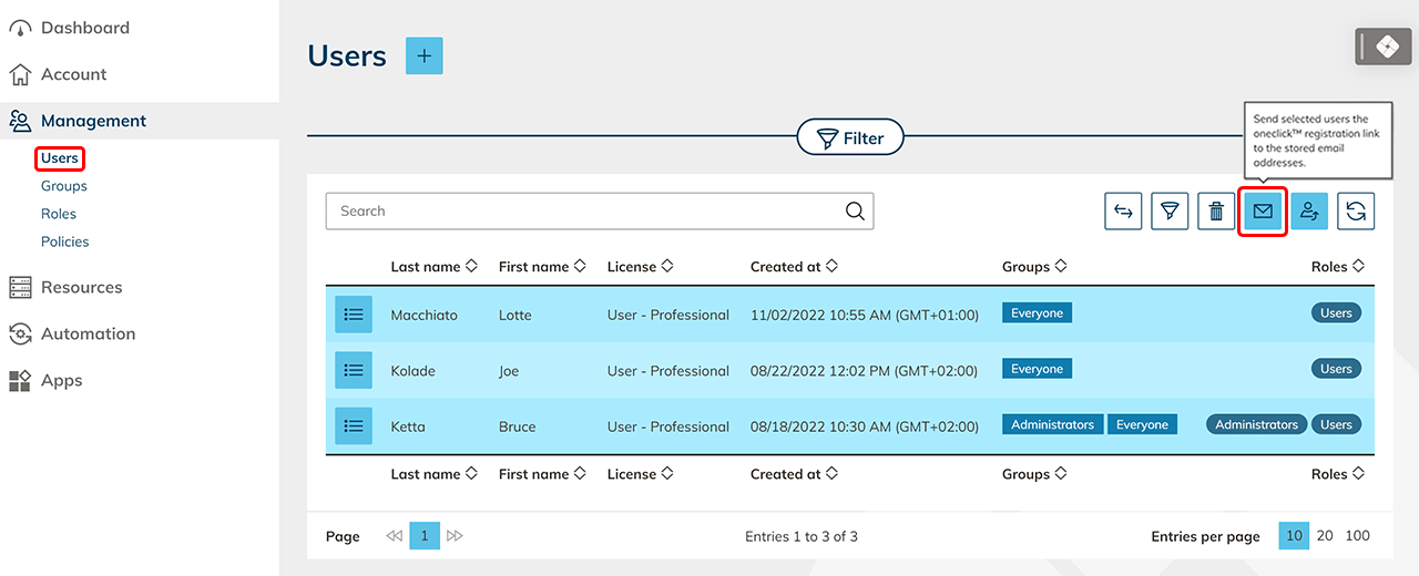 Send the oneclick™ registration link | oneclick™ Knowledge Base